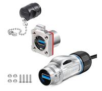 CNLINKO BD-24 Conector USB 3.0, Enchufe macho con cable de 20 Pulgadas, Receptáculo metálico hembra tipo A, Conector impermeable IP68, Conector de señal M24 (Set USB 3.0)
