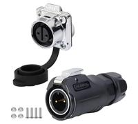 CNLINKO LP-12 Conector Circular 2 Pines IP68 Impermeable - para Exteriores, Equipos Solares y Maquinaria Industrial - DC 12V Montaje en Brida con Refuerzo Metálico (Juego de 2 Pines)