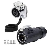 CNLINKO LP-12 Conector Circular 3 Pines IP68 Impermeable - para Exteriores, Equipos Solares y Maquinaria Industrial - DC 12V Montaje en Brida con Refuerzo Metálico (Juego de 3 Pines)