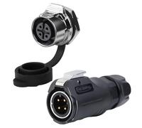 CNLINKO LP-12 Conector Circular 4 Pines IP68 Impermeable - para Exteriores, Equipos Solares y Maquinaria Industrial - DC 12V Roscado Orificio Único con Refuerzo Metálico (Juego de 4 Pines)