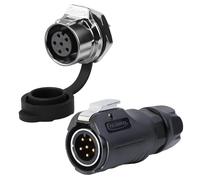 CNLINKO LP-12 Conector Circular 6 Pines IP68 Impermeable - para Exteriores, Equipos Solares y Maquinaria Industrial - DC 12V Roscado Orificio Único con Refuerzo Metálico (Juego de 6 Pines)