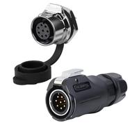 CNLINKO LP-12 Conector Circular 8 Pines IP68 Impermeable - para Exteriores, Equipos Solares y Maquinaria Industrial - DC 12V Roscado Orificio Único con Refuerzo Metálico (Juego de 8 Pines)