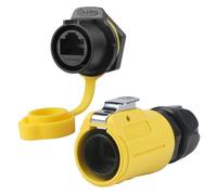 CNLINKO LP-20 RJ45 Set de Conector Impermeable, Conector Ethernet CAT6 Conector Dual Port 8P8C Receptáculos de Montaje en Panel Socket IP68 Conector Impermeable (Set Amarillo RJ45 de Agujero Único)