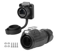 CNLINKO LP-20 RJ45 Set de Conector Impermeable, Conector Ethernet CAT6 Conector Dual Port 8P8C Receptáculos de Montaje en Panel Socket IP68 Conector Impermeable (Set Negro RJ45 de 4 Agujeros)