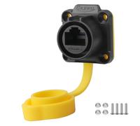 CNLINKO LP-20 RJ45 Socket de Montaje en Panel, Conector Ethernet CAT6 RJ45 Socket de Agujero Único IP68 Conector Impermeable M20 (Socket de 4 Agujeros RJ45 Amarillo)