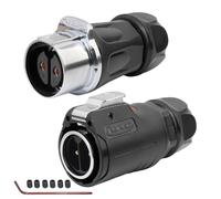 CNLINKO LP-24 Conector Impermeable de 2 Pines con Diseño de Enroscado, IP68 Enchufe Circular de Aviación, Par de Enchufes Macho y Hembra M24 (LP24 2-Pin con Roscado)