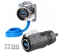 CNLINKO LP-24 USB3.0 Conector Set,Tipo A Hembra,Macho Enchufe con 20 Pulgadas de Cable, Panel de Montaje Receptáculos Socket IP68 Datos Impermeable Conector M24 (USB Set)