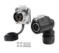 CNLINKO LP20 90° Conector Impermeable IP68 de 5 Pines, Conexión Rápida Enchufe Macho en ángulo Recto, Toma con Brida de 4 Orificios, Conector Circular para Equipos Industriales de Uso en Exteriores