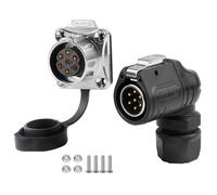 CNLINKO LP20 90° Conector Impermeable IP68 de 7 Pines, Conexión Rápida Enchufe Macho en ángulo Recto, Toma con Brida de 4 Orificios, Conector Circular para Equipos Industriales de Uso en Exteriores