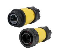 CNLINKO YM-20 Conjunto de conector RJ45 a prueba de agua, Conector ethernet CAT6 8P8C de doble puerto, Tomas de montaje en panel, Conector a prueba de agua IP68 (Amarillo RJ45 en Línea Set)