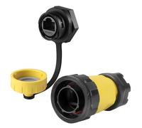 CNLINKO YM-20 conjunto de conectores RJ45 a prueba de agua, Conector ethernet CAT6 8P8C de doble puerto, Tomas de montaje en panel, Conector a prueba de agua IP68 (Set RJ45 de Solo Orificio Amarillo)
