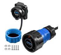 CNLINKO YM-24 USB 3.0 Conectores, Enchufe Macho con Cable de 20 Pulgadas, Zócalo Hembra Tipo A, Receptáculos de Montaje en Panel, Conector Impermeable IP68, Conectores de Señal M24 (Set USB)