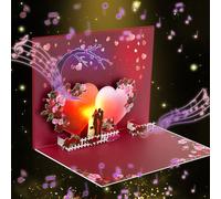 CNLITIHEKA Tarjeta de San Valentín con luz y música, romántica tarjeta de felicitación emergente, aniversario, con sobre.