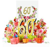 CNLITIHEKA Tarjetas de cumpleaños para 60 cumpleaños, diseño de 60 cumpleaños con flores, tarjeta de 60º aniversario, tarjeta de regalo de cumpleaños con nota y sobre.