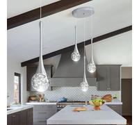 CNMKLM Lámpara Colgante De Cristal Moderna Techo Alto Regulable Lámparas Colgantes LED Villa Duplex Comedor Escalera Isla De Cocina Iluminación Colgante(Plata,3-Lights)
