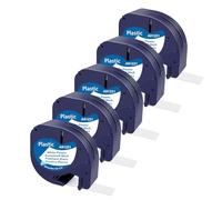 CNMTCCO 5x Cinta de Etiquetas para Dymo, Compatible para Dymo LetraTag 12mm x 4m Plastic Negro sobre Blanco Compatible para Dymo Etiquetadoras LT-100T LT-100H LT-110T XR 200B S0721610 91221