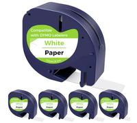 CNMTCCO Cinta de etiquetado compatible para Dymo LetraTag 12mm x 4m Recambio Cinta de Papel Negro sobre blanco S0721610, recambio de cinta para Dymo etiquetadora LT-100T LT-100H LT-110T XR 200B (5)