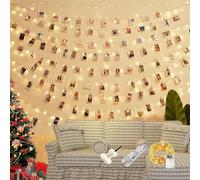 CNMTCCO Guirnalda de 5 m con 50 luces LED, funciona con pilas, clips de fotos con 30 pinzas, cadena de luces para colgar la ropa, decoración de pared para fiestas, salón, dormitorio, bodas, Navidad