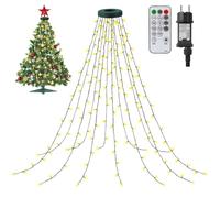 CNMTCCO Guirnalda de luces navideñas, 2.5 m 300 LED Cadena de luces navideñas blanco cálido 12 tiras con temporizador, 8 modos, IP44 resistente al agua, para árboles de 150-240 cm, interior y exterior
