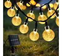 CNMTCCO - Guirnalda solar exterior, 8 m, 40 LED, luminosa, 8 modos, bolas de cristal impermeable IP65, para la decoración de balcones, terrazas, patios