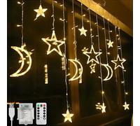 CNMTCCO Luces navideñas de interior, 12 luces en forma de estrella, 2,5 m x 1 m luces navideñas con 8 funciones, temporizador, USB y caja de batería (Blanco Cálido-B)