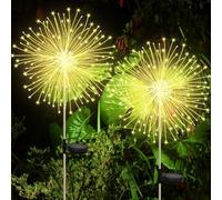 CNMTCCO solares de fuegos artificiales para jardín, 120 luces LED solares de jardín, 8 modos, luz solar de diente de león, resistente al agua, luz blanca cálida