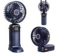 CNMTCCO Ventilador de mano, portátil, silencioso, mini ventilador, recargable por USB, con 5 niveles de velocidad, pequeño ventilador de bolsillo, con base y correa para el cuello para viajes, oficina