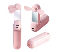 CNMTCCO Ventilador manual,5 en 1 Mini ventilador,Recargable,Ventilador USB plegable con bandolera, powerbank,linterna,espejo y soporte para teléfono móvil para oficina, exterior