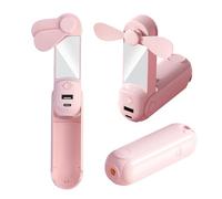 CNMTCCO Ventilador manual 5-en-1 recargable, ventilador USB plegable con bandolera, powerbank, linterna y espejo para oficina, exterior