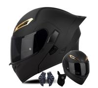 CNNGU Casco modular para motocicleta con guantes y protección facial, doble visera, certificado ECE/DOT, negro/blanco