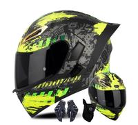 CNNGU Casco modular para motocicleta con guantes y protección facial, doble visera, certificado ECE para adultos, negro/blanco