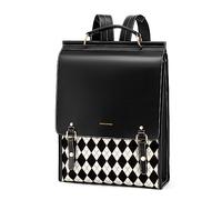 Cnoles Mochila de piel auténtica para mujer, a la moda, vintage, para laptop, negocios, viajes, universidad, 01 negro, L, Estilo vintage