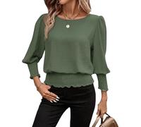 Cnrfeoap Blusa de poliéster con cuello redondo para mujer para múltiples ocasiones que ofrece un diseño de cintura fruncida, fácil cuidado y atractivo para el trabajo, Ejercito Verde, M