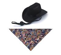Cnrfeoap Juego de gorro y pañuelo de vaquero para mascotas, bufandas, cuadros occidentales, traje de fiesta de cumpleaños, un aspecto festivo, fiesta de cumpleaños, disfraz de vaquero para mascotas