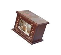 Cnrfeoap Urna conmemorativa para mascotas con palabras de recuerdo grabadas, soporte para cenizas con marco de fotos, caja de recuerdos de madera natural para perros y gatos, caja de cremación de
