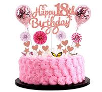 Cnrose Cake Topper Girl 18th Birthday Hello 18 Cake Topper Oro rosa con corazón Estrella Globo Cake Topper 18th Birthday Girl Happy 18th Birthday Cake Topper 18 Year Girl 18th Birthday Girl