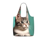 CNTDBU A Curious Cat - Bolsa de compras plegable ligera y reutilizable para comestibles, mochila de viaje de 25 litros con cordón para el trabajo y el gimnasio