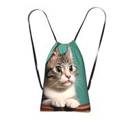 CNTDBU A Curious Cat - Mochila plegable con cordón, ligera, plegable, reutilizable, para viajes, mochila compacta con bolsillo para camping, gimnasio