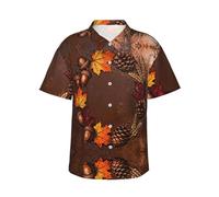 CNTDBU Autumn Wreath - Camisa hawaiana de manga corta para hombre, estilo casual, con botones, ligera, tropical, con bolsillo, Negro, L