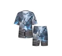 CNTDBU Axe Strike - Conjunto de pijama para hombre, manga corta, pantalones cortos, suave, transpirable, ropa de dormir de verano, ropa de descanso ligera con bolsillos para el hogar, Negro, S