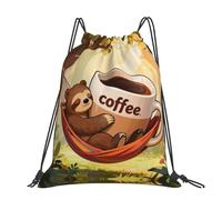 CNTDBU Bear Drinking Coffee - Mochila grande impermeable y ligera para deportes de gimnasio, mochila casual con cordón para viajes, senderismo