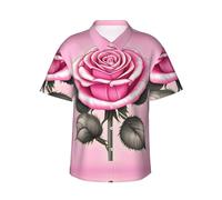 CNTDBU Beautiful Pink Roses - Camisa hawaiana de manga corta para hombre, estilo casual, con botones, ligera, tropical, con bolsillo, Negro, 3XL