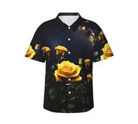 CNTDBU Beautiful Yellow Roses - Camisa hawaiana de manga corta para hombre, estilo casual, con botones, ligera, tropical, con bolsillo, Negro, 3XL