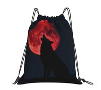 CNTDBU Blood Moon Wolf - Mochila grande impermeable y ligera para deportes de gimnasio, mochila casual con cordón para viajes, senderismo