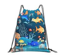 CNTDBU Blue Underwater World Of Fish - Mochila grande impermeable y ligera para deportes de gimnasio, mochila casual con cordón para viajes, senderismo