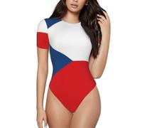 CNTDBU Body de manga corta para mujer, diseño de bandera de la República Checa, suave, elástico, cuello redondo, con entrepierna a presión, parte superior versátil para jeans, faldas, pantalones, uso