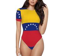 CNTDBU Body de manga corta para mujer, diseño de bandera de Venezuela, suave, elástico, cuello redondo, con entrepierna a presión, versátil para jeans, faldas, pantalones, uso diario, Negro, M