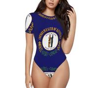 CNTDBU Body de manga corta para mujer, diseño de la bandera del estado de Kentucky, suave, elástico, cuello redondo, con entrepierna a presión, parte superior versátil para jeans, faldas, pantalones