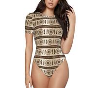 CNTDBU Body de manga corta para mujer, diseño de nativos americanos, suave, elástico, cuello redondo, con entrepierna a presión, parte superior versátil para jeans, faldas, pantalones, uso diario