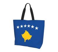 CNTDBU Bolsa de compras grande con bandera de Kosovo para mujer, ligera, resistente al agua, para el trabajo, viajes, uso diario